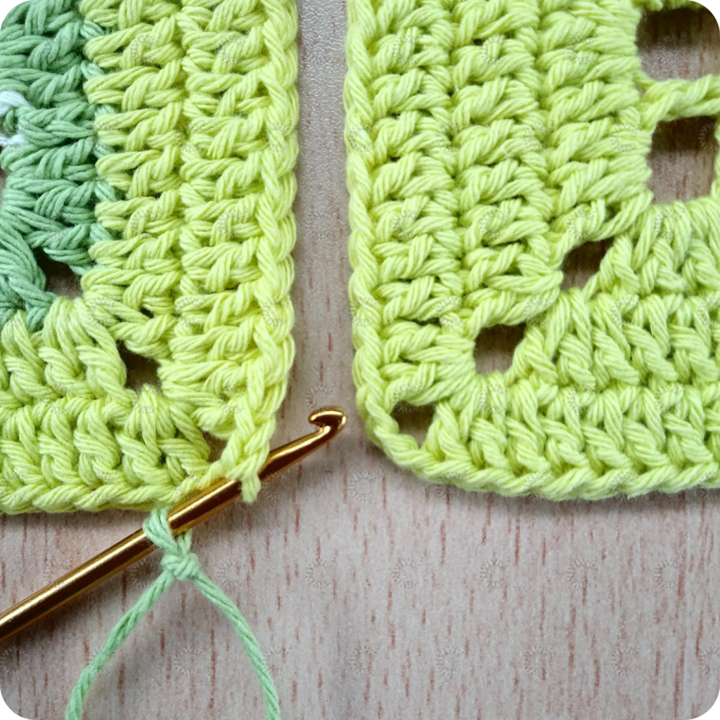 Inicio de la unión en el ángulo del cuadrado