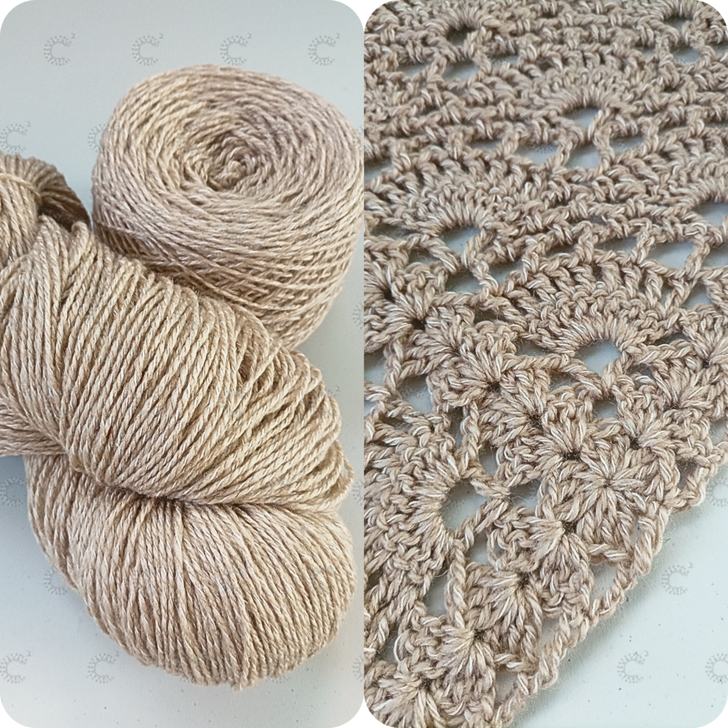 muestra del punto fantasia del chal triangular tejido con hilado grueso de composicion acrilico lana y algodon