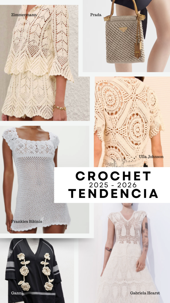 Collage de prendas y accesorios de crochet de Zimmermann, Frankies Bikinis, Prada, Ganni, Ulla Johnson y Gabriela Hearst