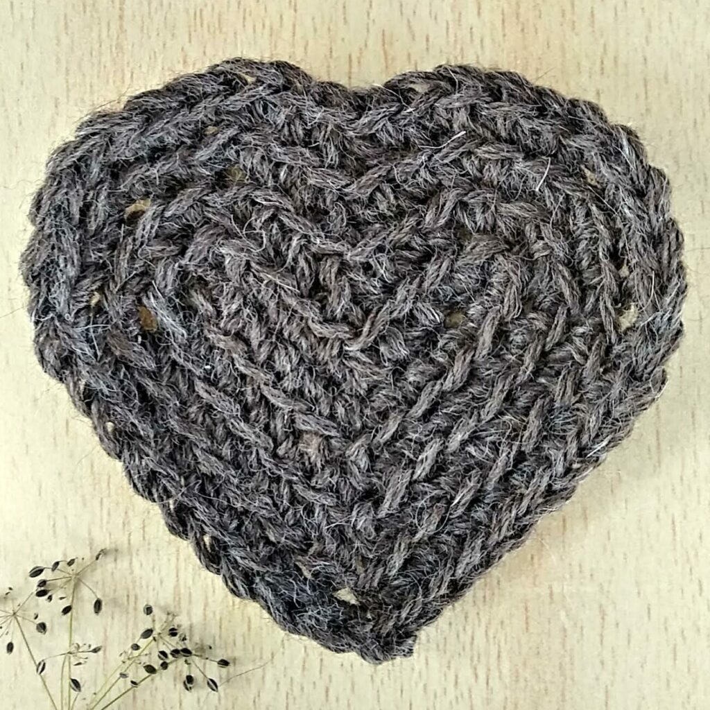 crochet heart made with back loop single crochet ribbed texture