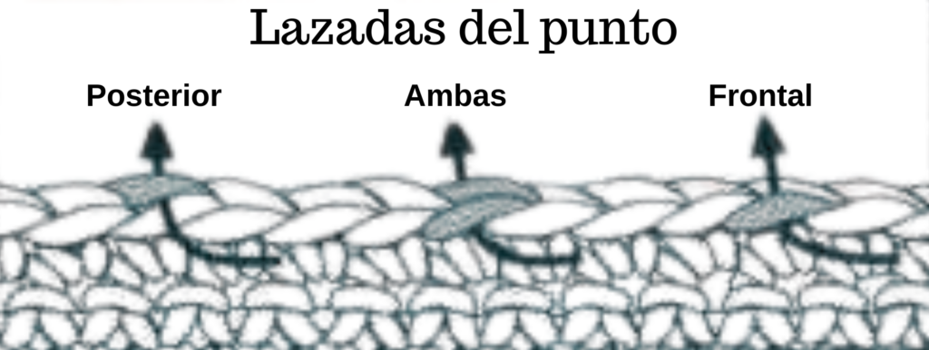 Lazadas de un punto al crochet: frontal, posterior y ambas lazadas para unión punto por punto