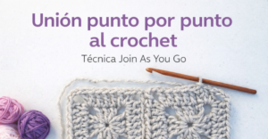 Unión punto por punto al crochet entre dos cuadrados tejidos, técnica Join As You Go paso a paso