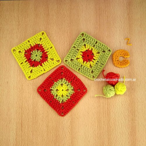Cuadrado crochet #9 trio1 trio cuadrado semi compacto a color